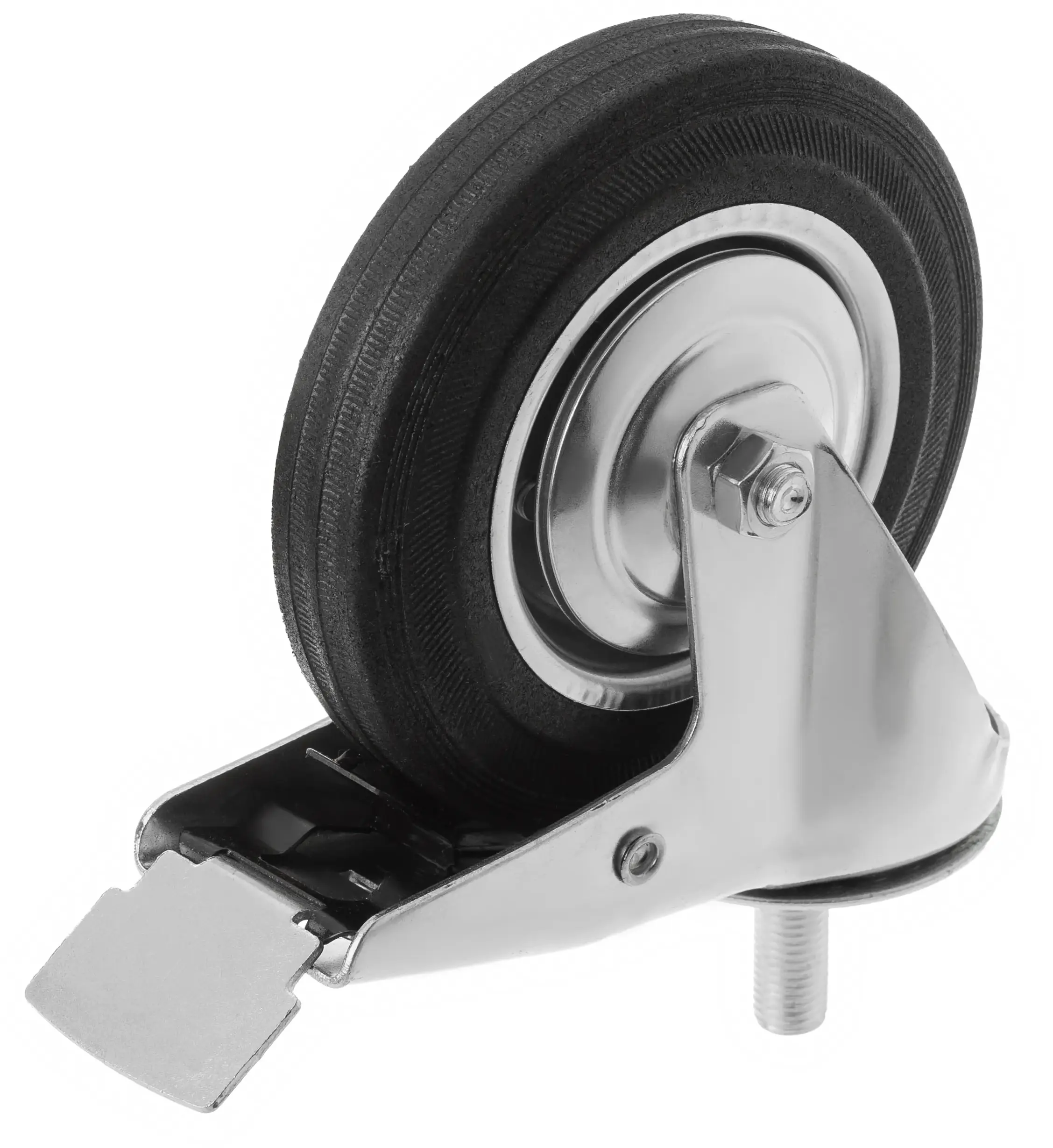 Промышленное колесо, диаметр 160мм, болтовое крепление, поворотная опора, тормоз, черная резина, роликовый подшипник - SCtb 63