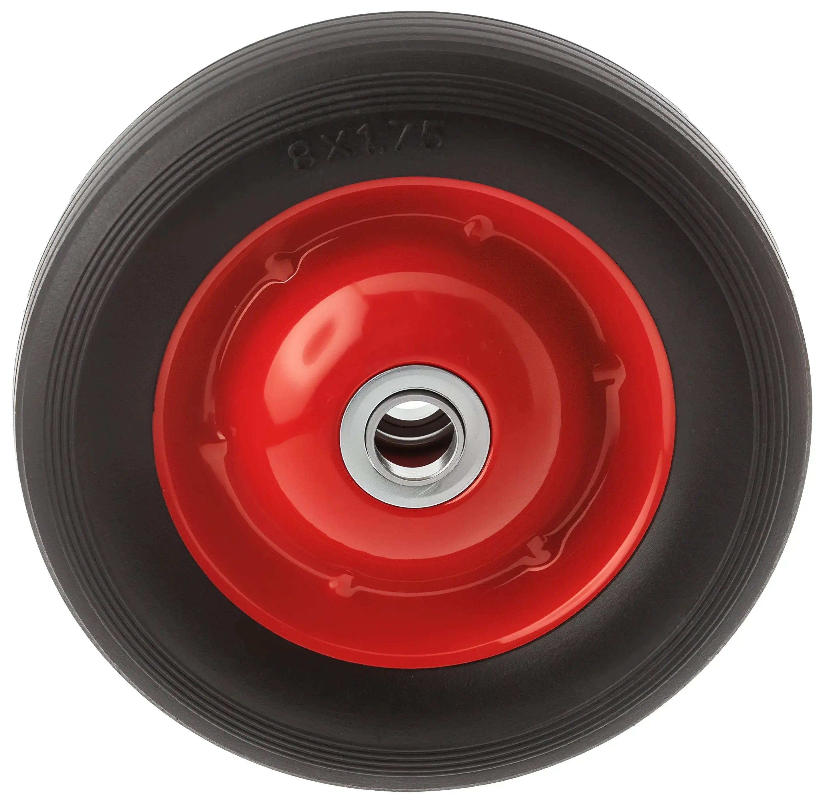 Промышленное литое колесо, диаметр 200 мм, металлический обод, симметричная ступица, роликовый подшипник, отвестие под ось 20мм - SR 1501